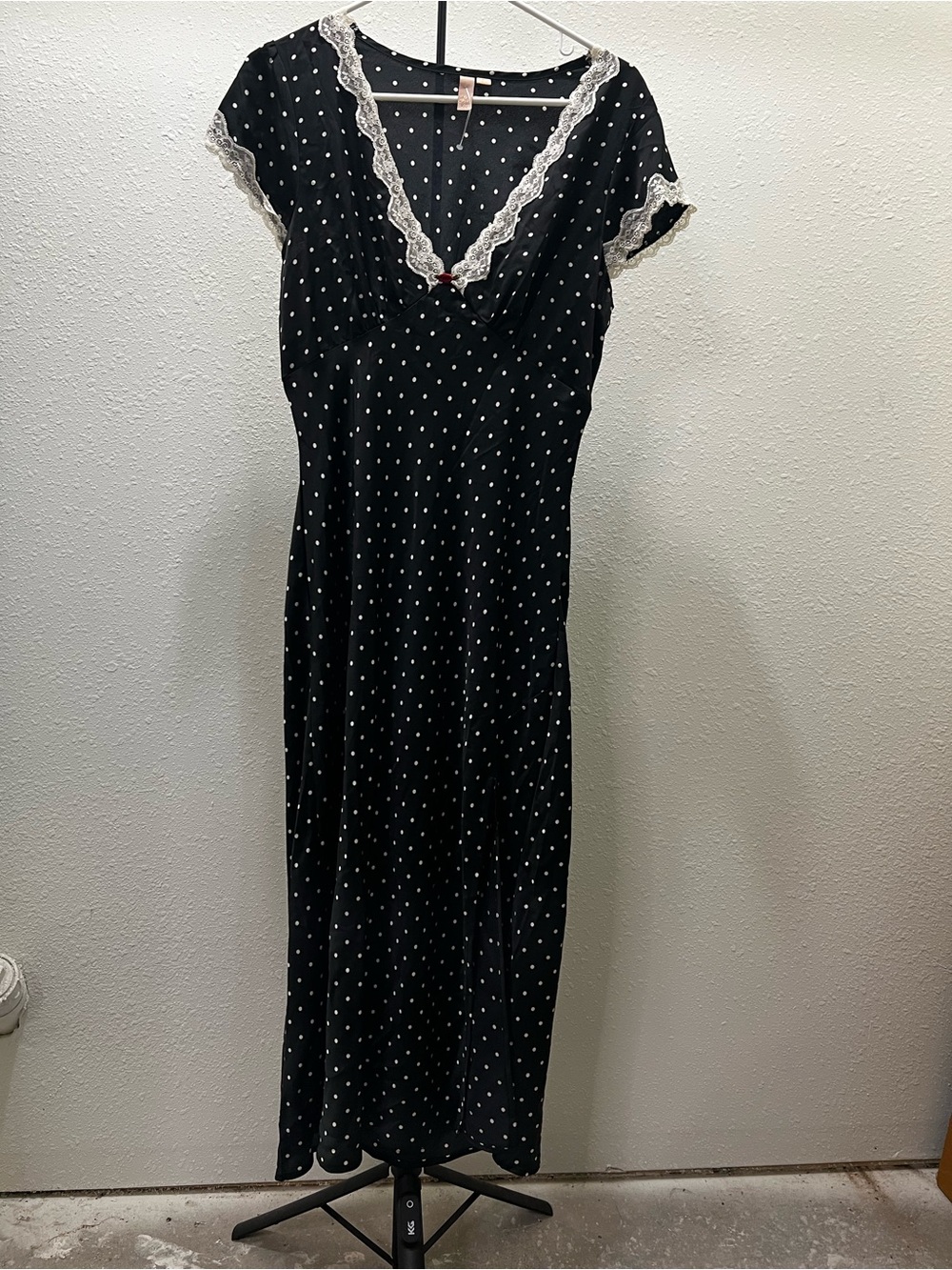 Black Polka Dot Maxi Dress with Lace Trim